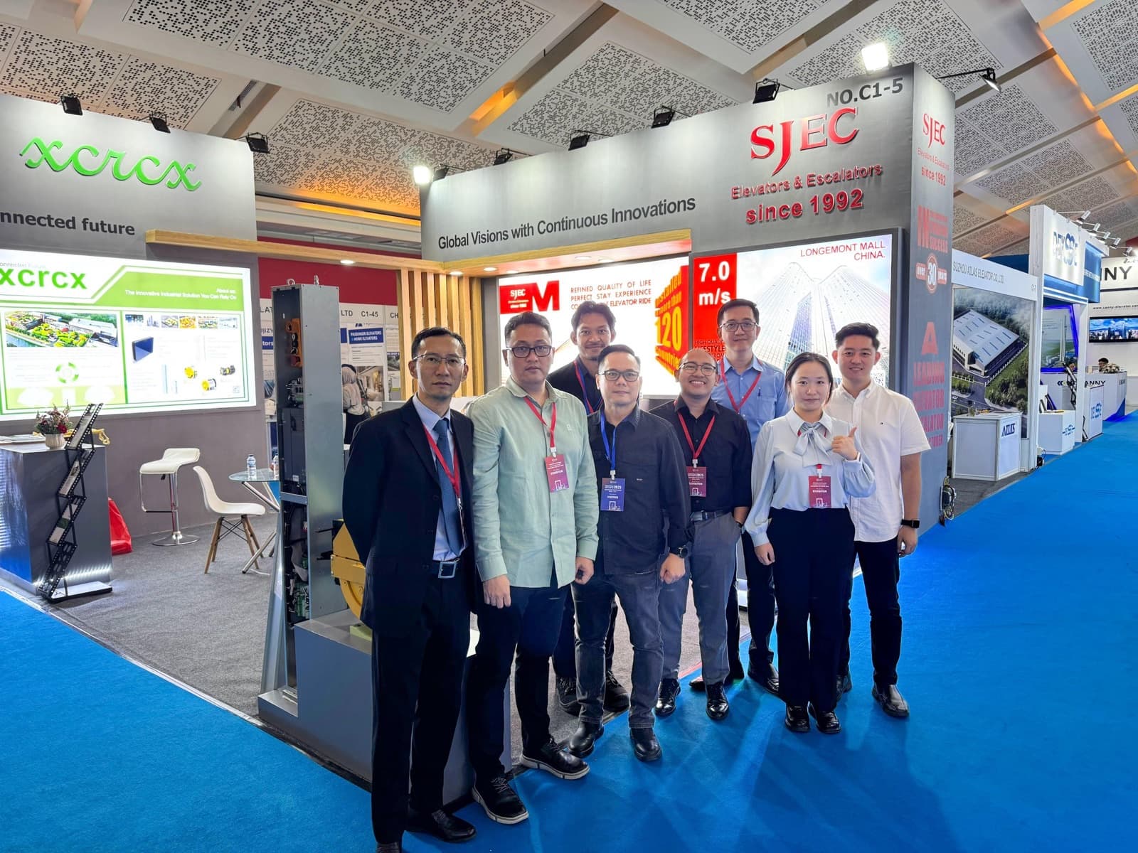 The Prawita Karya and SJEC team on stand C1-5 at Indonesia Lift Expo 2025, Jakarta