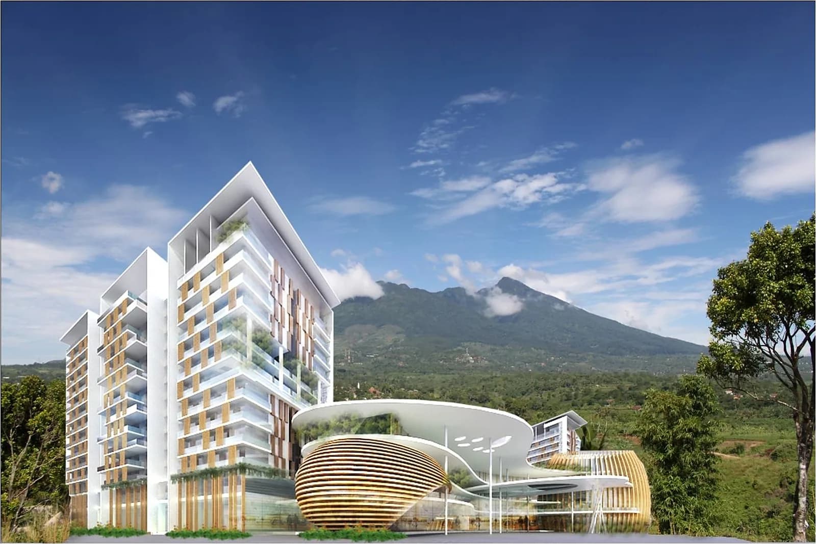 Bogor Green Forest Hotel tower seen from the approach road