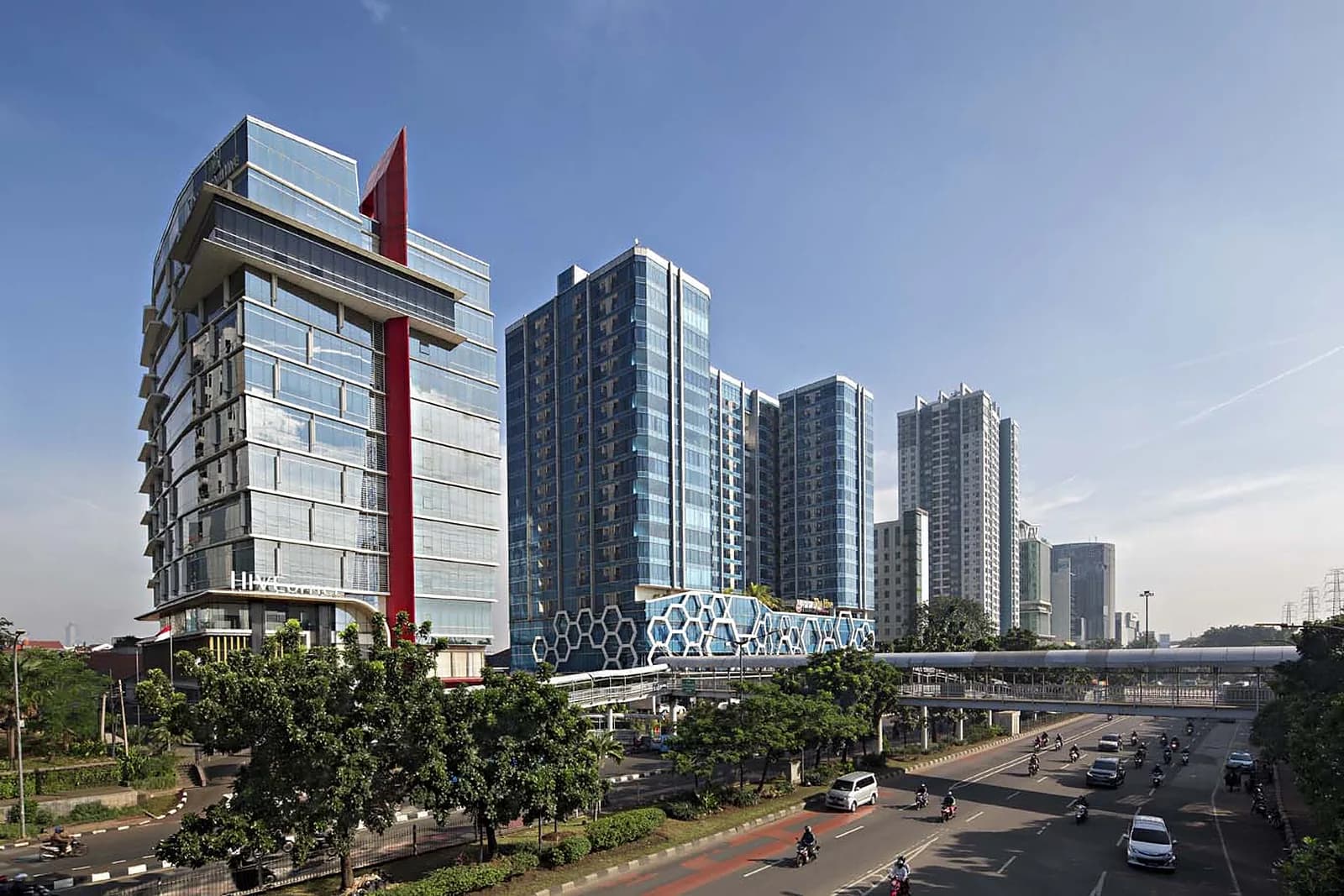 The Hive @ Tamansari office, apartment and condotel tower in Jakarta seen from the street