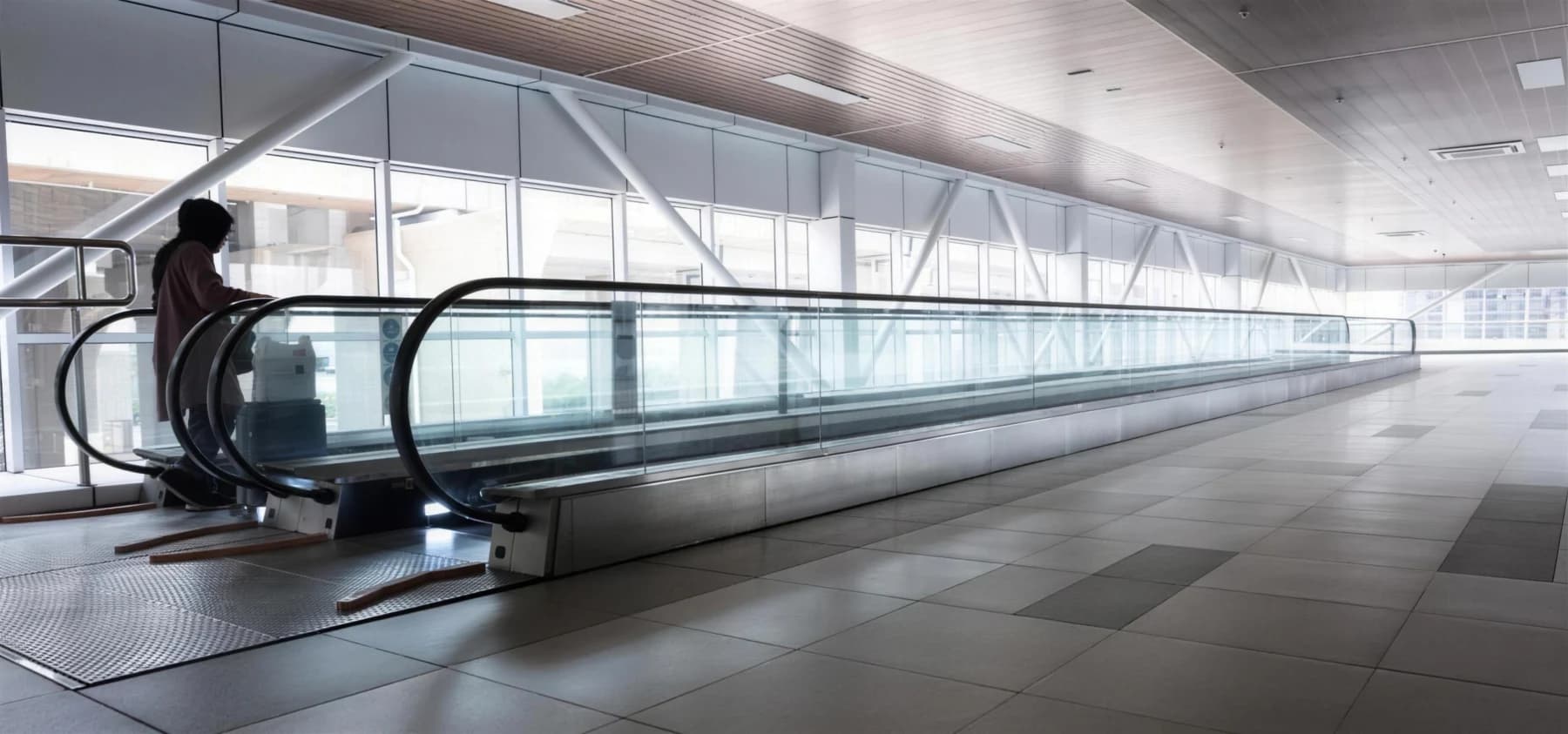 Moving walk installed at the LRT Halim integration concourse, Jakarta