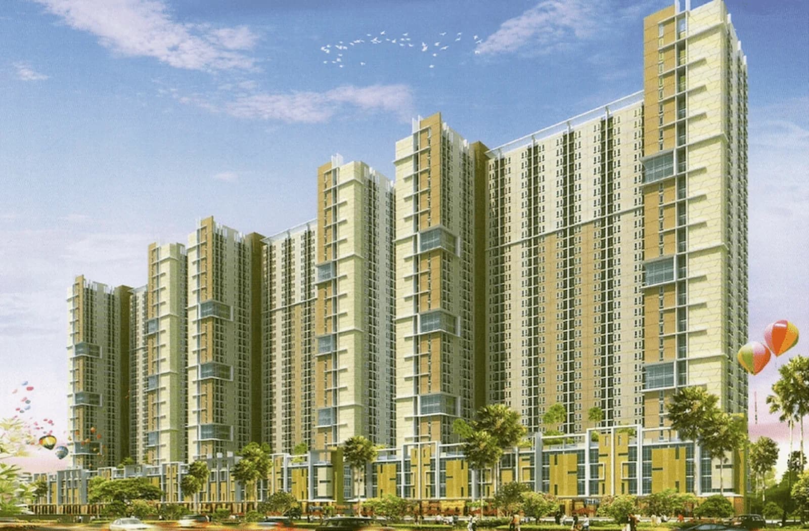 Visualisation of the three Puncak Dharma Husada apartment towers in Surabaya